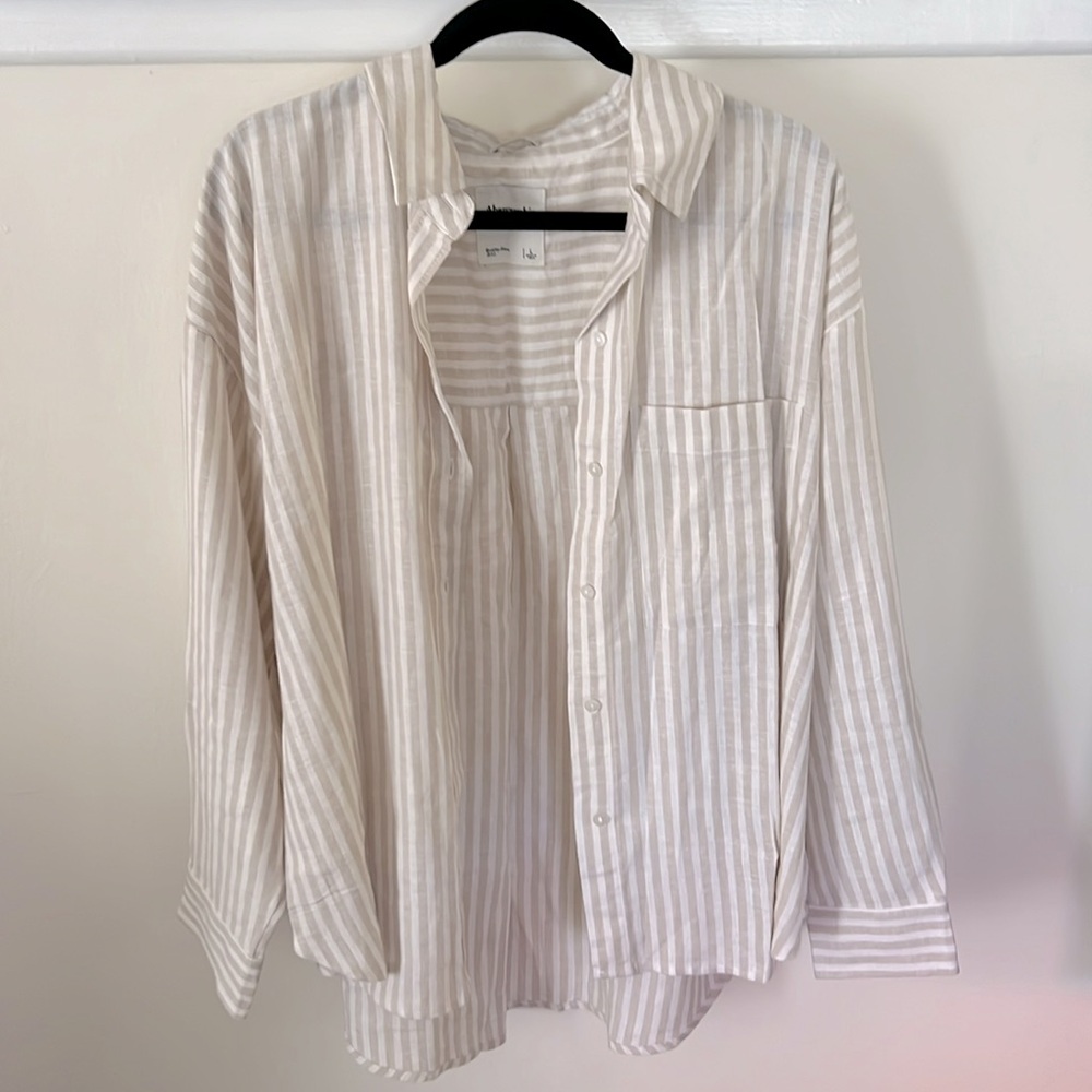 Abercrombie Oversized Linen Blend Step Hem Shirt